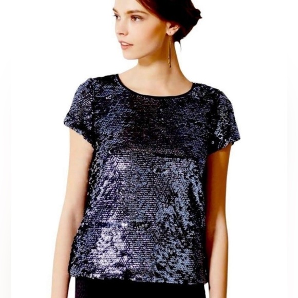 Anthropologie Tops - Anthropologie Leifsdottir Blue Sequin Top Size Medium Blouse Shirt